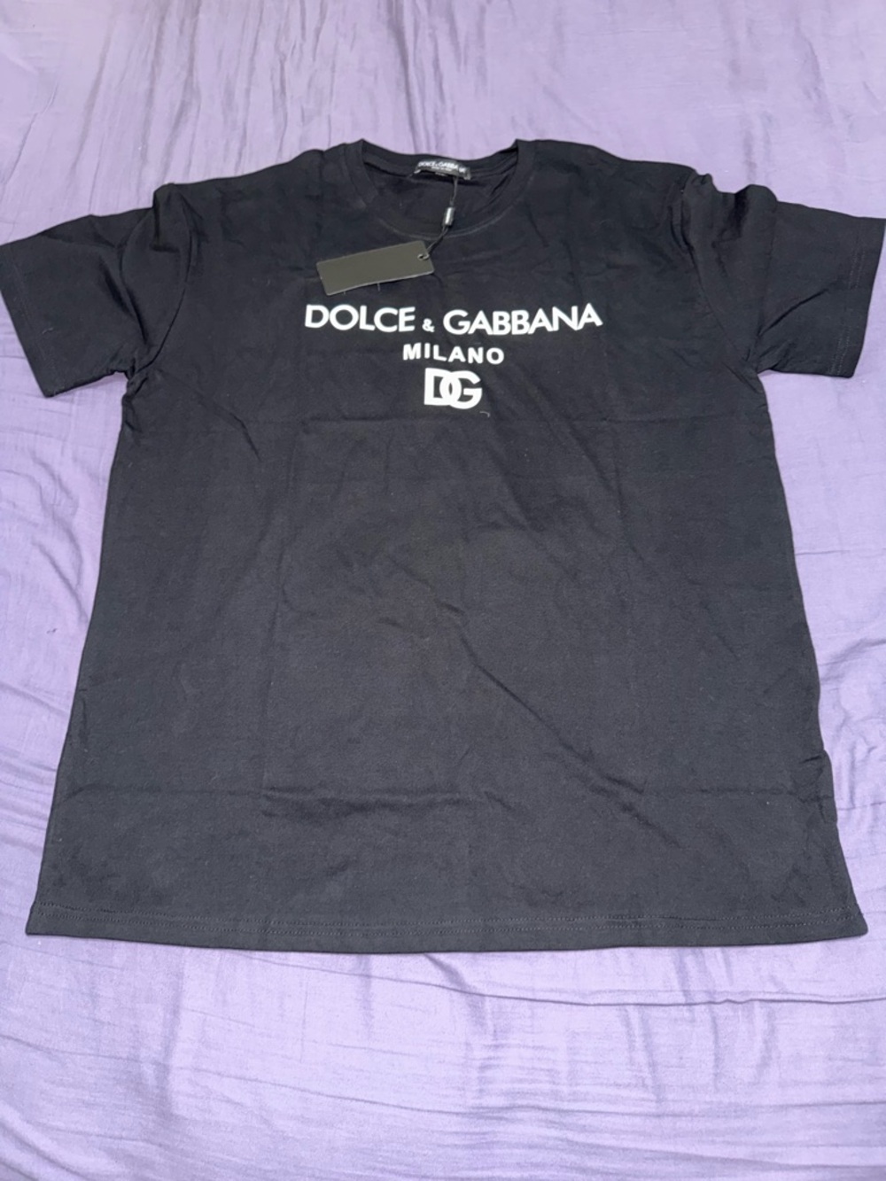 Dolce & Gabbana Black T-Shirt with White Logo Print